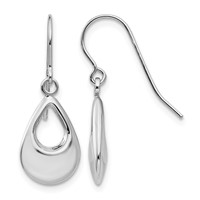 14K White Gold Open Teardrop Hollow Dangle French Hook Earrings view 1