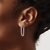 14K White Gold Polished 2.5mm Hollow Rope Chain Dangle Post Earrings view 3