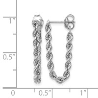 14K White Gold Polished 2.5mm Hollow Rope Chain Dangle Post Earrings view 4