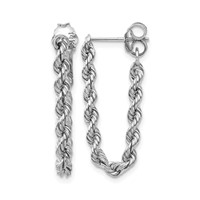 14K White Gold Polished 2.5mm Hollow Rope Chain Dangle Post Earrings view 1