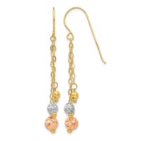 14K Tri-color Diamond-cut Beads and Chain Dangle French Hook Earrings view 1