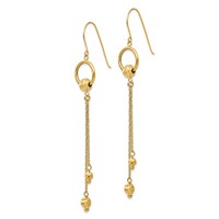 14K Yellow Gold Diamond-cut Beads and Chain Dangle French Hook Earrings view 2