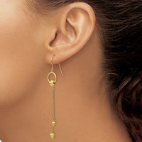 14K Yellow Gold Diamond-cut Beads and Chain Dangle French Hook Earrings view 3