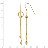 14K Yellow Gold Diamond-cut Beads and Chain Dangle French Hook Earrings view 4