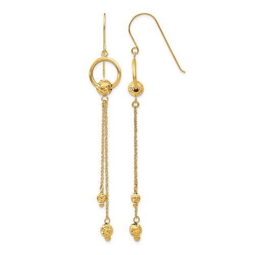 14K Yellow Gold Diamond-cut Beads and Chain Dangle French Hook Earrings