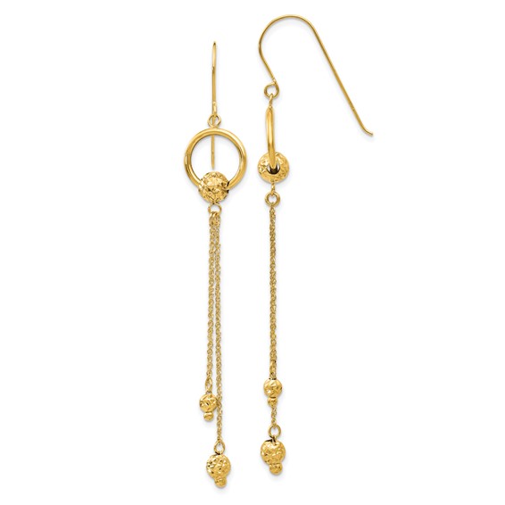 14K Diamond-cut Beads and Chain Dangle French Hook Earrings