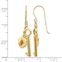 14K Yellow Gold Puffed Heart Lock and Key French Hook Earrings view 4