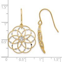 14K and White Rhodium Diamond-cut Floral Dangle French Hook Earrings view 4
