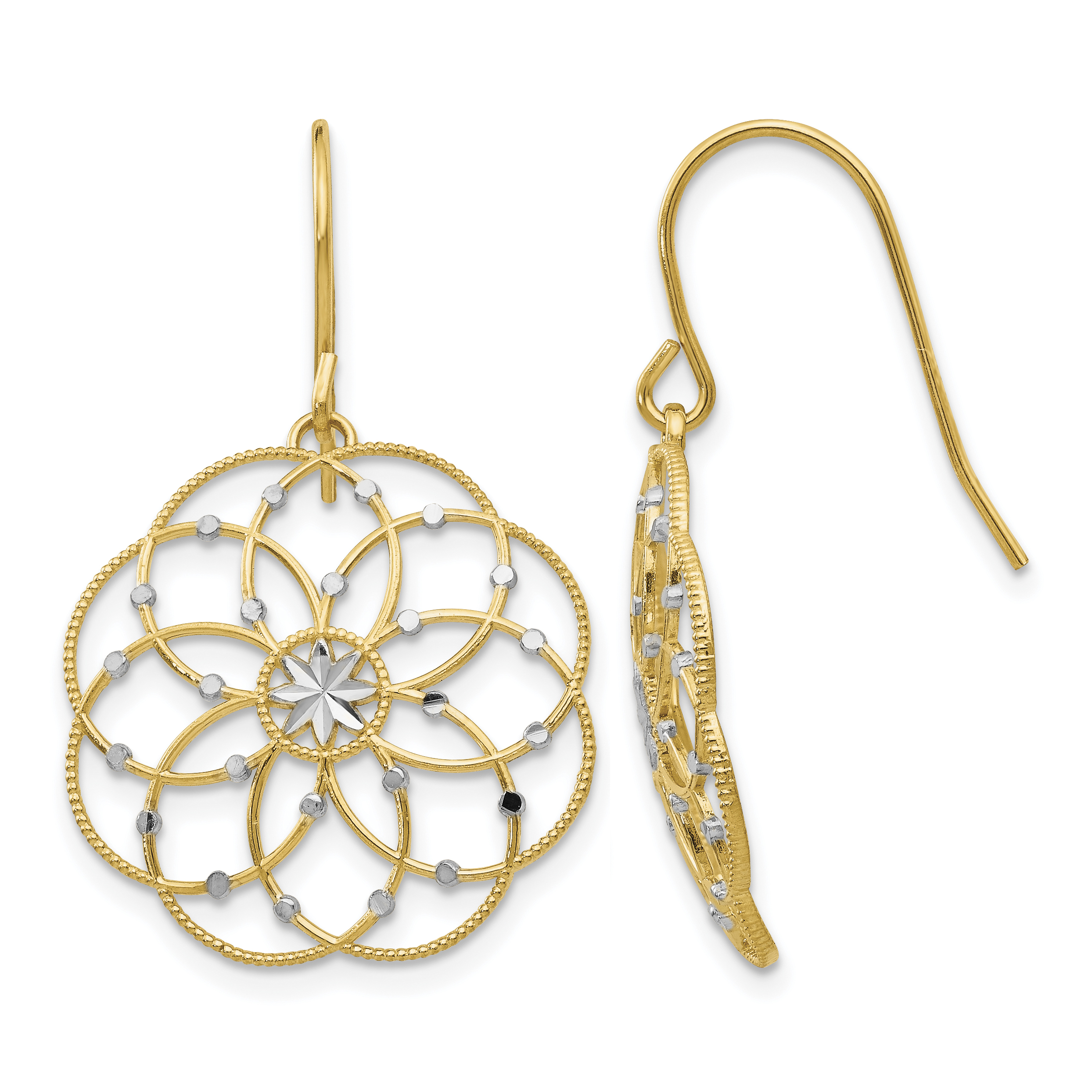 14k & Rhodium Diamond-cut Fancy Shepherd Hook Earrings (TL877)