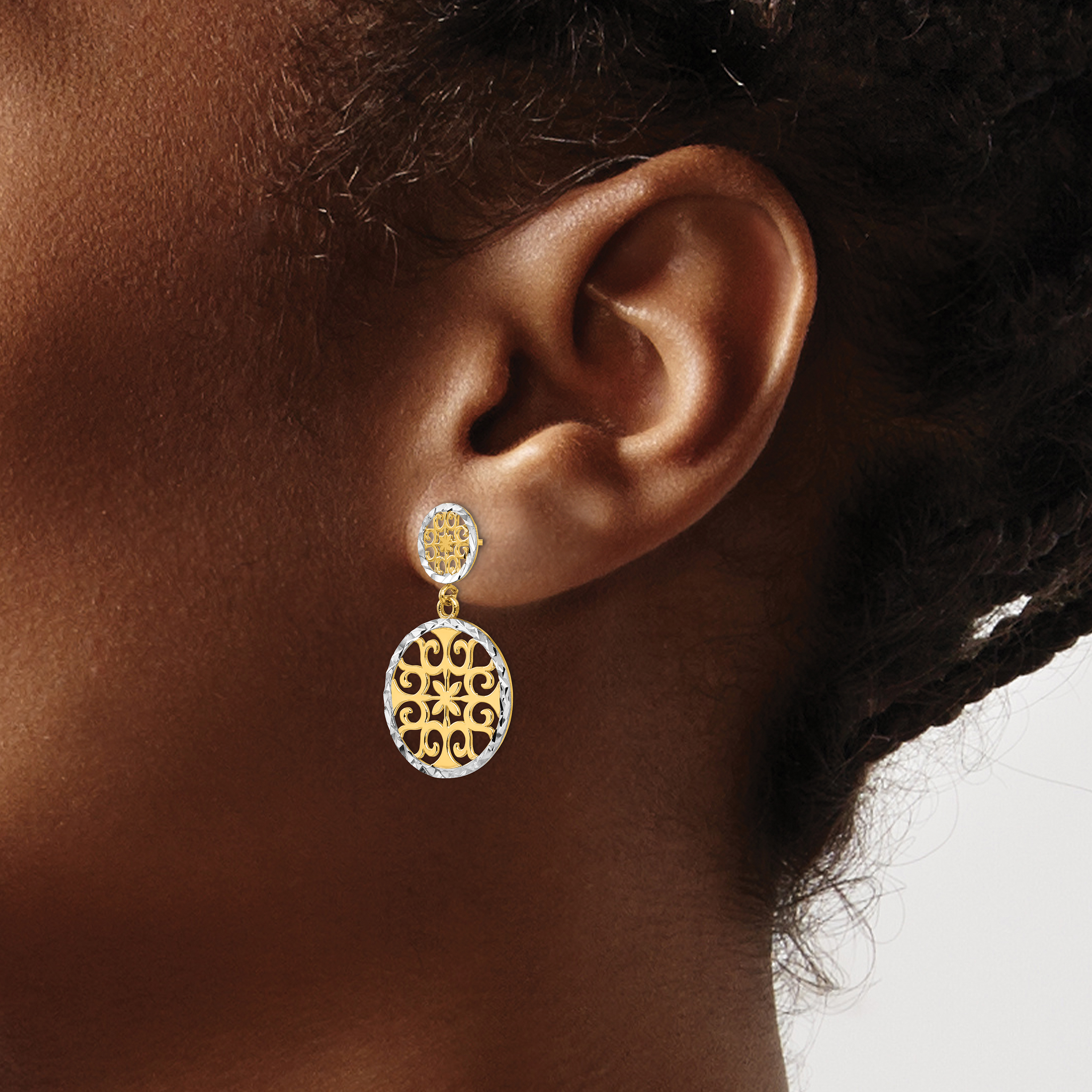 14k & Rhodium D/C Circles Dangle Post Earrings TL885 - Picture 3 of 4