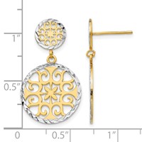 14K and White Rhodium Diamond-cut Filigree Circles Dangle Post Earrings view 4