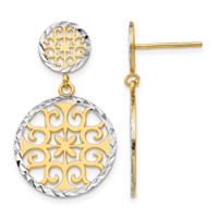 14K and White Rhodium Diamond-cut Filigree Circles Dangle Post Earrings view 1