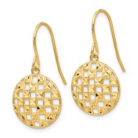 14K Circle Diamond-cut Checkerboard Dangle French Hook Earrings view 2