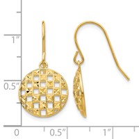 14K Circle Diamond-cut Checkerboard Dangle French Hook Earrings view 4