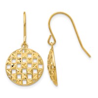 14K Circle Diamond-cut Checkerboard Dangle French Hook Earrings view 1