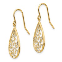 14K and White Rhodium Polished Swirl Teardrop Dangle French Hook Earrings view 2