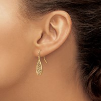14K and White Rhodium Polished Swirl Teardrop Dangle French Hook Earrings view 3