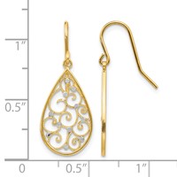 14K and White Rhodium Polished Swirl Teardrop Dangle French Hook Earrings view 4