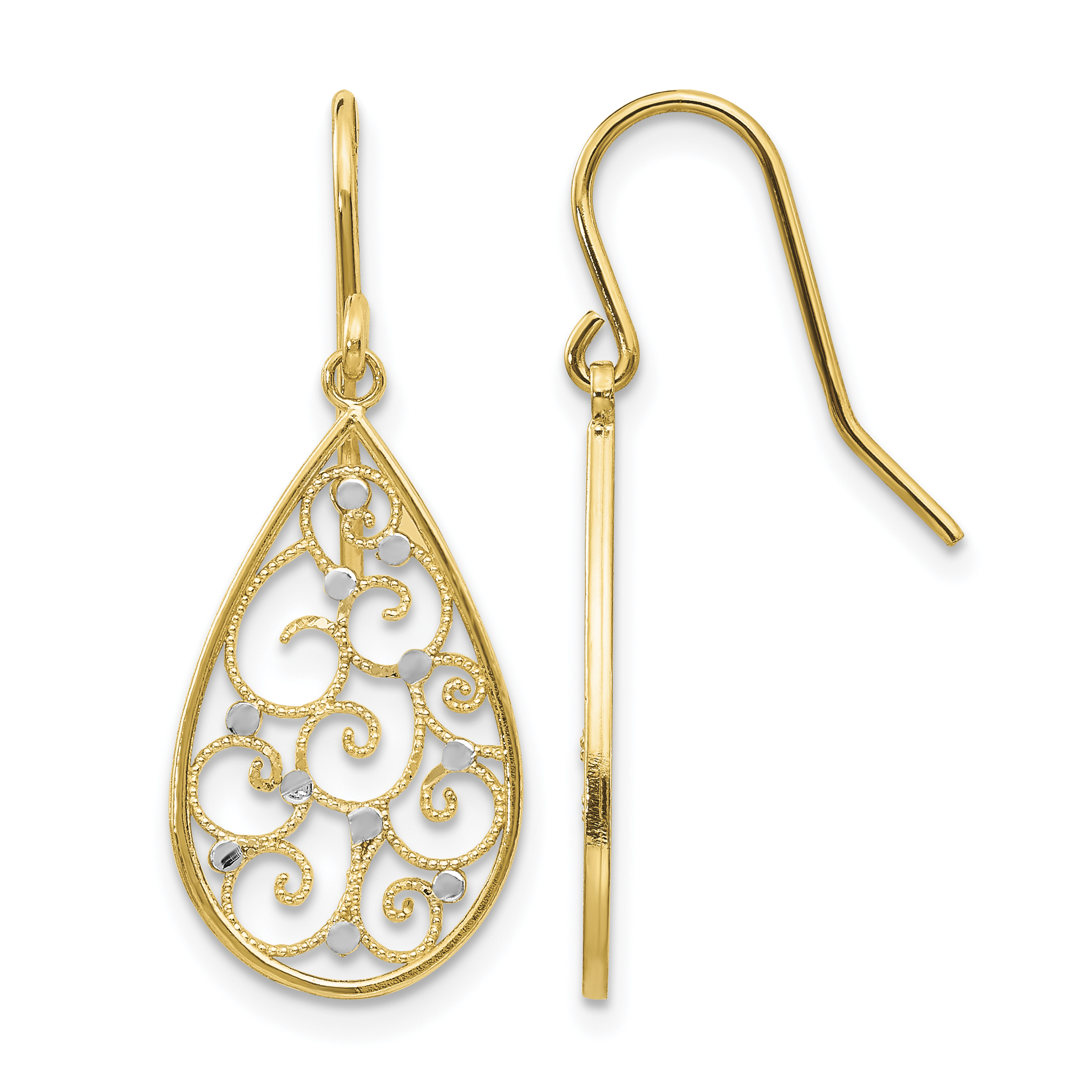 14k & Rhodium Polished Teardrop Earrings (TL894)