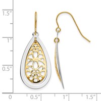 14K Two-tone Diamond-cut Polished Floral Teardrop Dangle French Hook Earrings view 4