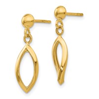 14K Yellow Gold Twisted Oval Dangle Post Earrings view 2
