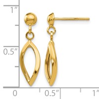14K Yellow Gold Twisted Oval Dangle Post Earrings view 4