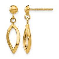 14K Yellow Gold Twisted Oval Dangle Post Earrings view 1