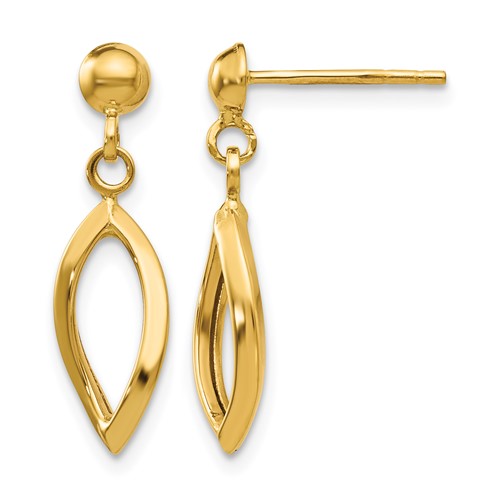 14K Yellow Gold Twisted Oval Dangle Post Earrings