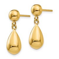 14K Polished Hollow Teardrop Dangle Post Earrings view 2