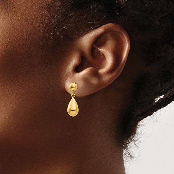 Gold Polished Teardrop Dangle Earrings