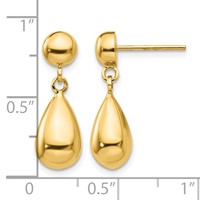14K Polished Hollow Teardrop Dangle Post Earrings view 4
