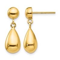 14K Polished Hollow Teardrop Dangle Post Earrings view 1