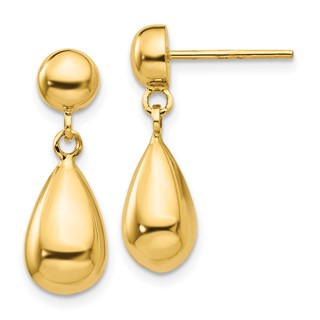 Gold Polished Teardrop Dangle Earrings