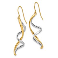14K Two-tone Polished Fancy Spiral Dangle French Hook Earrings view 2