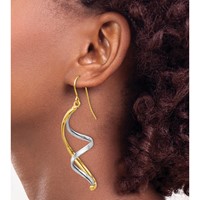 14K Two-tone Polished Fancy Spiral Dangle French Hook Earrings view 3