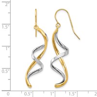 14K Two-tone Polished Fancy Spiral Dangle French Hook Earrings view 4