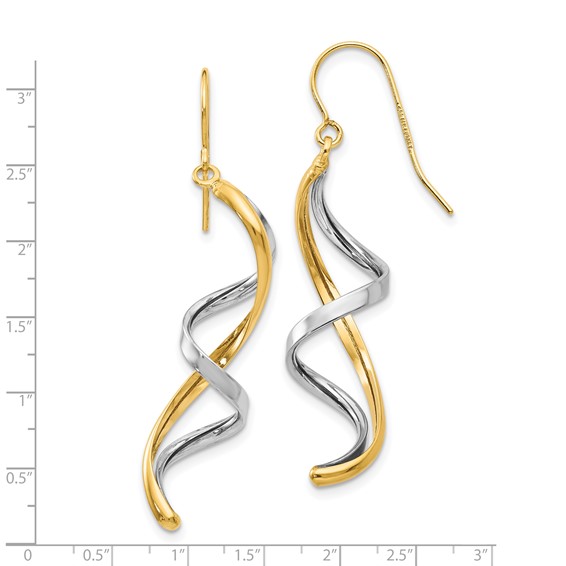 14k Two-tone Polished Fancy Spiral Dangle French Hook Earrings