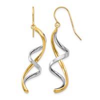 14K Two-tone Polished Fancy Spiral Dangle French Hook Earrings view 1