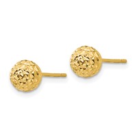 14K 6mm Diamond-cut Puffed Ball Post Earrings view 2