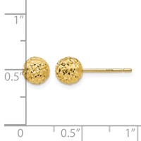 14K 6mm Diamond-cut Puffed Ball Post Earrings view 4