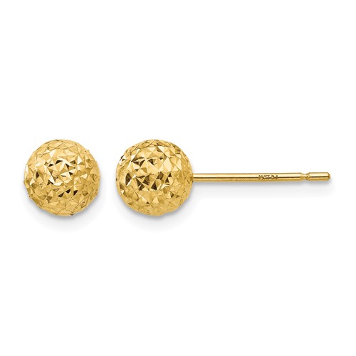 14K 6mm Yellow Gold Diamond-cut Puffed Ball Post Earrings