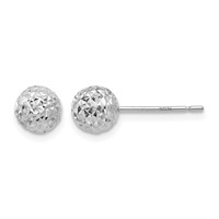 14K White Gold 6mm Diamond-cut Puffed Ball Post Earrings view 1