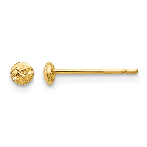 14K 3mm Yellow Gold Textured Puffed Round Button Post Earrings