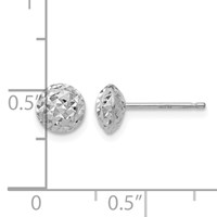 14K White Gold 6mm Polished Diamond-cut Puffed Round Button Post Earrings view 4
