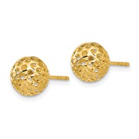 14K 8mm Yellow Gold Diamond-cut Fancy Pierced Round Bead Post Earrings view 2