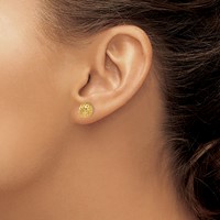 14K 8mm Yellow Gold Diamond-cut Fancy Pierced Round Bead Post Earrings view 3