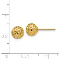 14K 8mm Yellow Gold Diamond-cut Fancy Pierced Round Bead Post Earrings view 4
