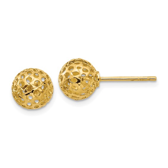 14k 8mm Diamond-cut Fancy Pierced Round Bead Post Earrings