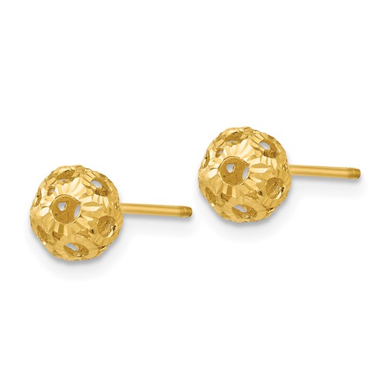 14K 5mm Diamond-cut Fancy Pierced Ball Post Earrings