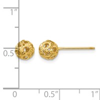 14K 5mm Yellow Gold Diamond-cut Fancy Pierced Ball Post Earrings view 4
